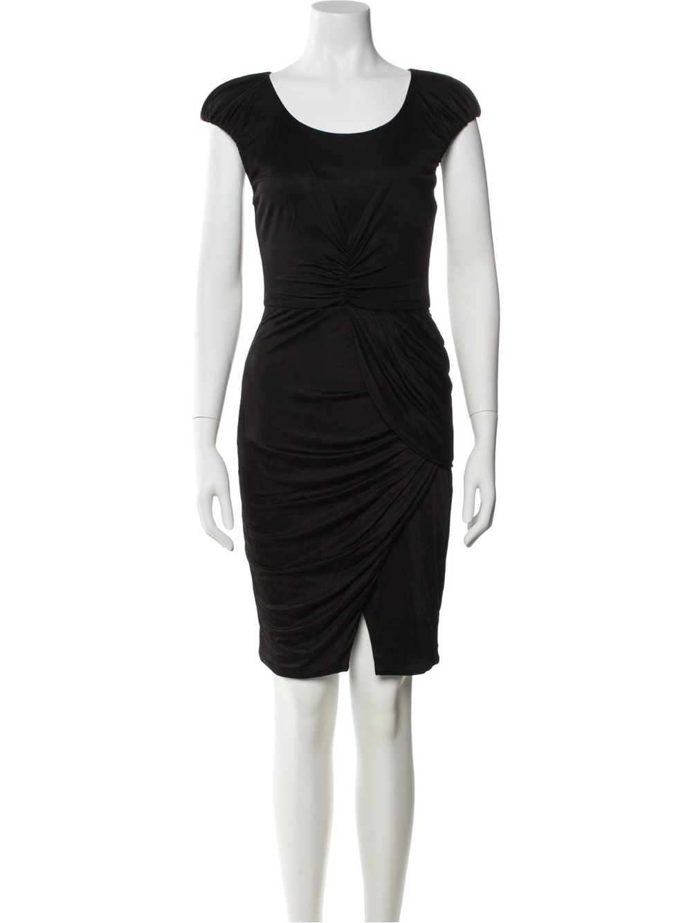 Black Halo Ruched Shoulder Pad Cap Sleeve Dress. Black. Small. So flattering!